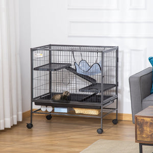 English Elm 3-tier Small Pet Habitat with Rolling Casters Hammock and Pull-out Tray for Ferrets W2225140472