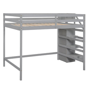 English Elm Full Full Size Loft Bed with Built-In Wardrobe, Staircase Storage and Space-Saving Design for Small Rooms Gray SM000527AAE-1