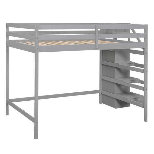 English Elm Full Full Size Loft Bed with Built-In Wardrobe, Staircase Storage and Space-Saving Design for Small Rooms Gray SM000527AAE-1
