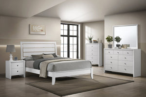English Elm 1pc Queen Size White Panel Bed with Geometric Accents, Curved Slat Headboard & Sleek Low Footboard B011S00624