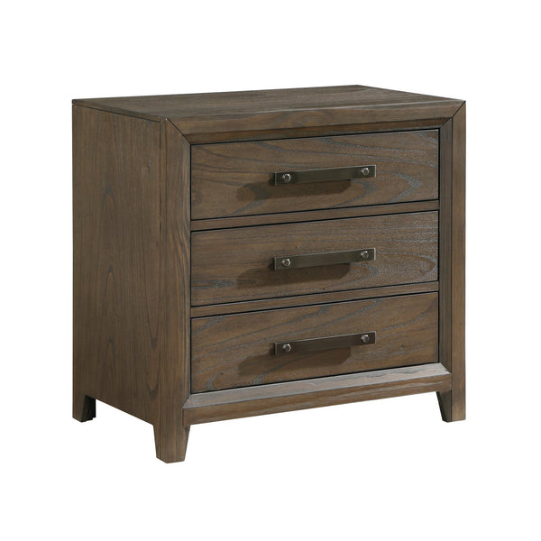 English Elm Dark Walnut Finish Nightstand with 3 Drawers, Classic Cambridge Design, Mindy Veneer & Black Nickel Hardware B011140393