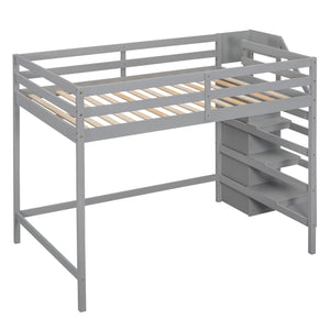 English Elm Full Full Size Loft Bed with Built-In Wardrobe, Staircase Storage and Space-Saving Design for Small Rooms Gray SM000527AAE-1