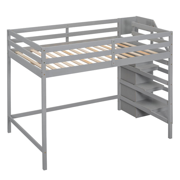 English Elm Full Full Size Loft Bed with Built-In Wardrobe, Staircase Storage and Space-Saving Design for Small Rooms Gray SM000527AAE-1
