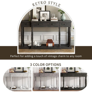 English Elm U_style Retro Console Table Pine Legs Four Drawers Open Shelf Hallway Entryway WF312987AAB