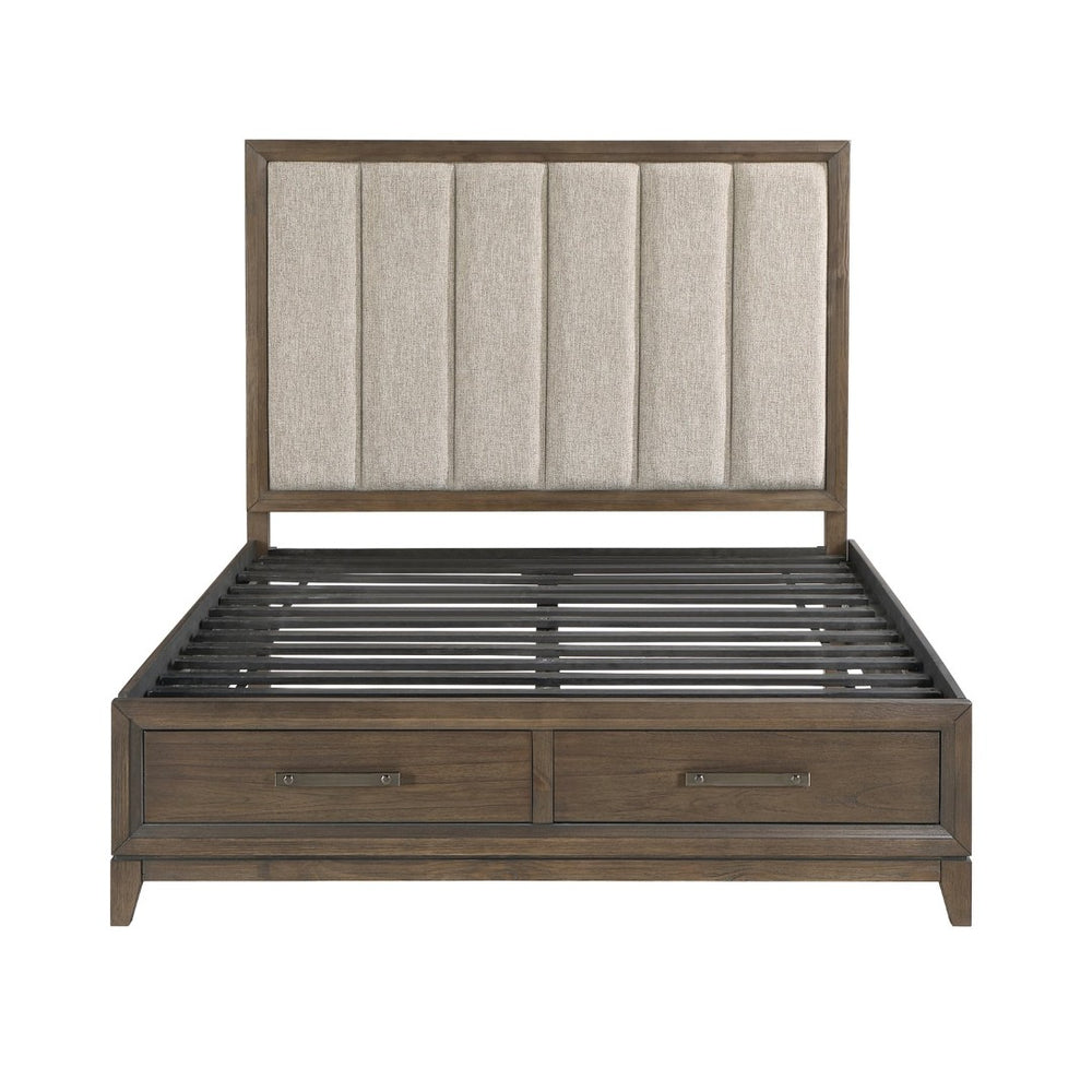 English Elm Dark Walnut Queen Platform Bed Channel Tufted Chenille Headboard Storage Footboard B011S00619