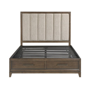 English Elm Dark Walnut Queen Platform Bed Channel Tufted Chenille Headboard Storage Footboard B011S00619