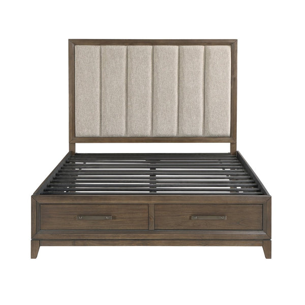 English Elm Dark Walnut Queen Platform Bed Channel Tufted Chenille Headboard Storage Footboard B011S00619
