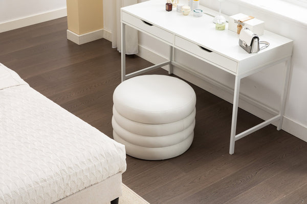 English Elm 007-velvet Round Storage Ottoman Wooden Base Reversible Lid Plush Bedroom Accent W527121976