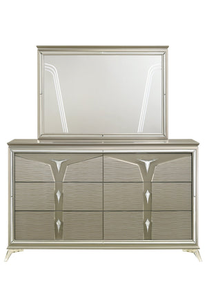 English Elm Modern King 5Pc Bedroom Set With Led Headboard, Stylish Wood Design & Ample Storage Solutions B009S01028