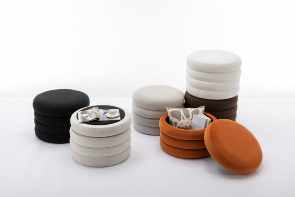 English Elm 007-velvet Round Storage Ottoman Wooden Base Reversible Lid Plush Bedroom Accent W527121976