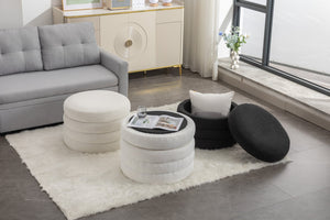 English Elm 007-velvet Round Storage Ottoman Wooden Base Reversible Lid Plush Bedroom Accent W527121976