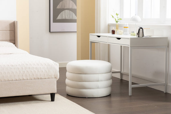 English Elm 007-velvet Round Storage Ottoman Wooden Base Reversible Lid Plush Bedroom Accent W527121976