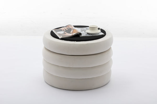 English Elm 007-velvet Round Storage Ottoman Wooden Base Reversible Lid Plush Bedroom Accent W527121976