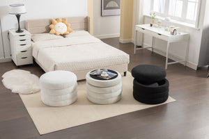 English Elm 007-velvet Round Storage Ottoman Wooden Base Reversible Lid Plush Bedroom Accent W527121976