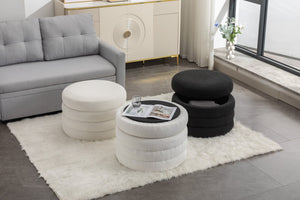 English Elm 007-velvet Round Storage Ottoman Wooden Base Reversible Lid Plush Bedroom Accent W527121976