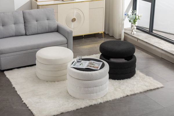English Elm 007-velvet Round Storage Ottoman Wooden Base Reversible Lid Plush Bedroom Accent W527121976