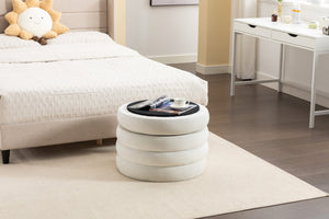 English Elm 007-velvet Round Storage Ottoman Wooden Base Reversible Lid Plush Bedroom Accent W527121976