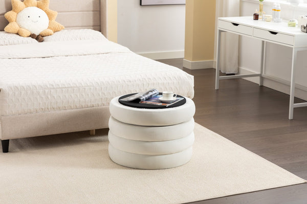 English Elm 007-velvet Round Storage Ottoman Wooden Base Reversible Lid Plush Bedroom Accent W527121976