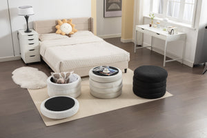 English Elm 007-velvet Round Storage Ottoman Wooden Base Reversible Lid Plush Bedroom Accent W527121976