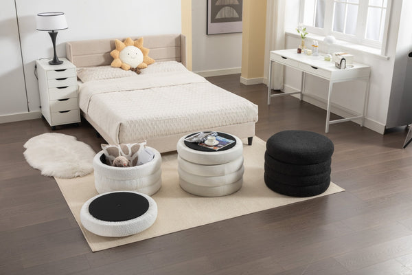 English Elm 007-velvet Round Storage Ottoman Wooden Base Reversible Lid Plush Bedroom Accent W527121976