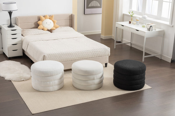 English Elm 007-velvet Round Storage Ottoman Wooden Base Reversible Lid Plush Bedroom Accent W527121976