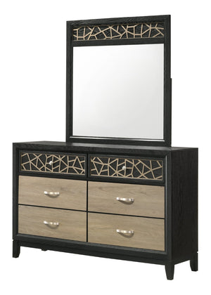 English Elm Selena Glamorous Modern Mirror With Touch Lighting, Black & Natural Wood For Stylish Spaces B009139129-GIGA
