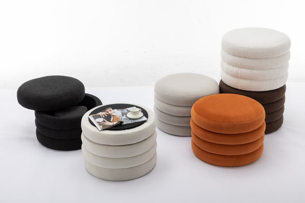 English Elm 007-velvet Round Storage Ottoman Wooden Base Reversible Lid Plush Bedroom Accent W527121976