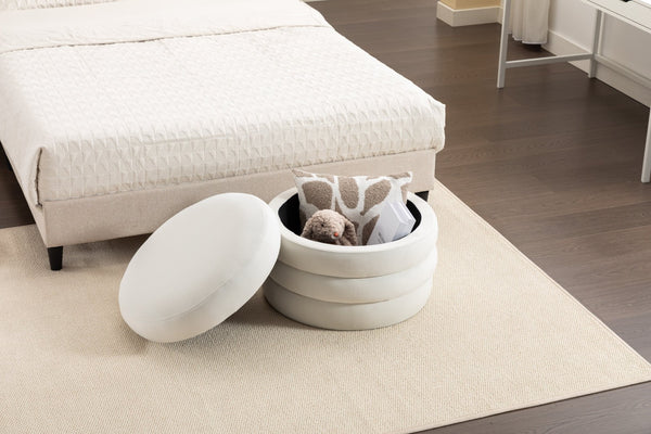 English Elm 007-velvet Round Storage Ottoman Wooden Base Reversible Lid Plush Bedroom Accent W527121976