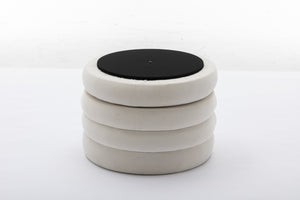 English Elm 007-velvet Round Storage Ottoman Wooden Base Reversible Lid Plush Bedroom Accent W527121976