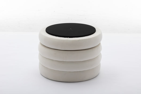English Elm 007-velvet Round Storage Ottoman Wooden Base Reversible Lid Plush Bedroom Accent W527121976