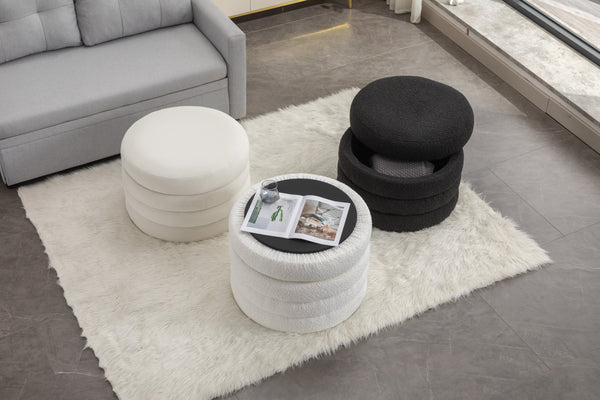 English Elm 007-velvet Round Storage Ottoman Wooden Base Reversible Lid Plush Bedroom Accent W527121976