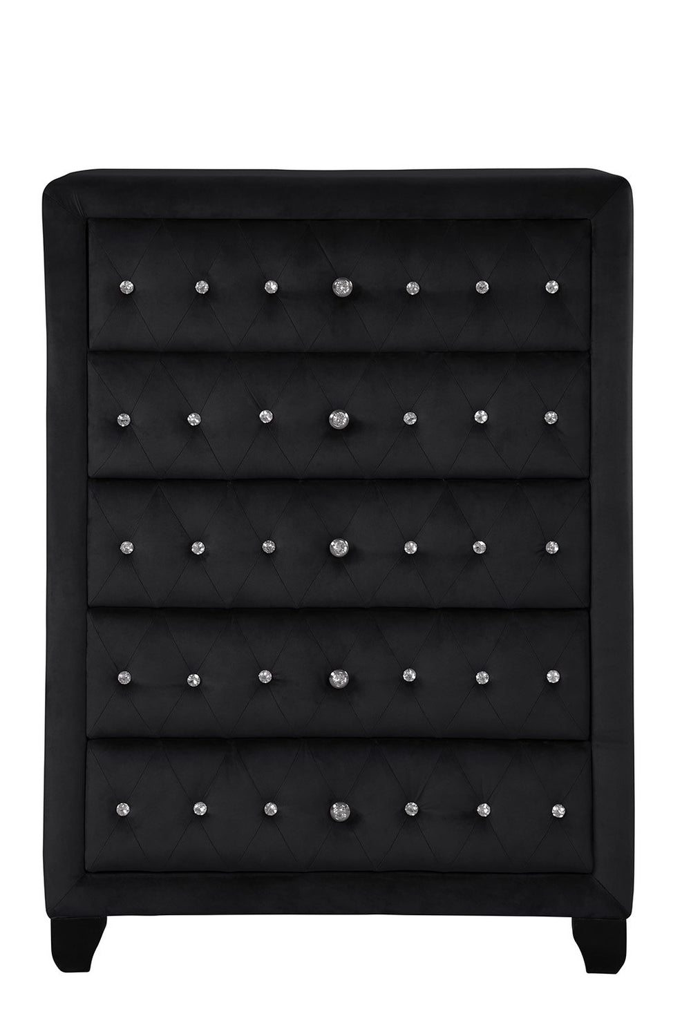 English Elm Sophia Velvet Tufted 5-Drawer Chest Black — Hollywood Regency Glam, Durable Upholstered Storage Piece 808857795083