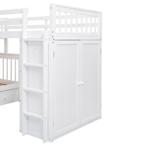 English Elm Twin-twin Over Full L-shaped Bunk Bed with Wardrobe Desk and Stair Storage Espresso White LT100542AAK-1