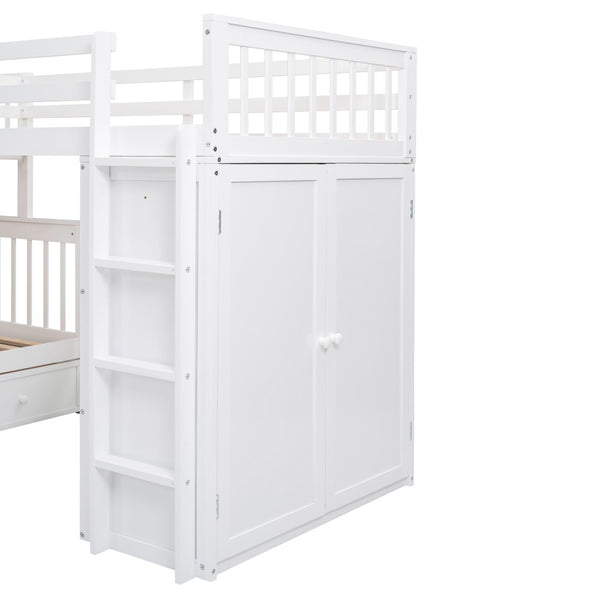 English Elm Twin-twin Over Full L-shaped Bunk Bed with Wardrobe Desk and Stair Storage Espresso White LT100542AAK