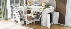 English Elm Twin-twin Over Full L-shaped Bunk Bed with Wardrobe Desk and Stair Storage Espresso White LT100542AAK