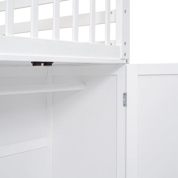 English Elm Twin-twin Over Full L-shaped Bunk Bed with Wardrobe Desk and Stair Storage Espresso White LT100542AAK-1