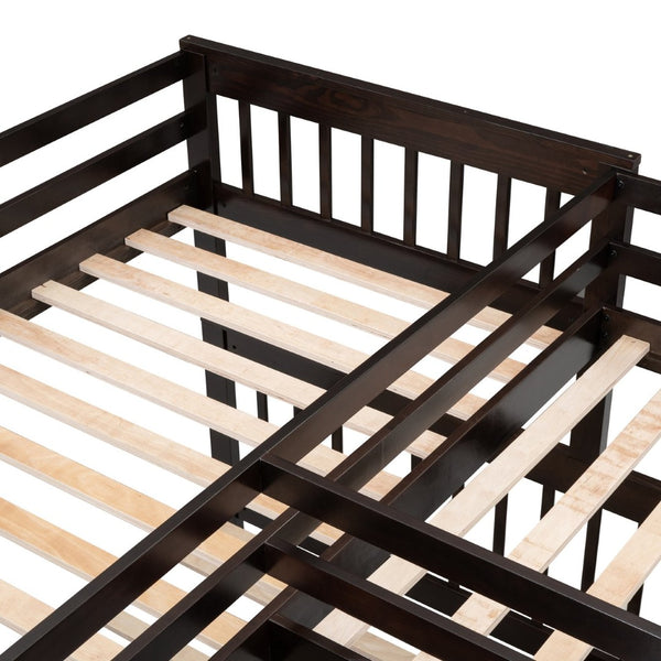 English Elm Twin-twin Over Full L-shaped Bunk Bed with Wardrobe Desk and Stair Storage Espresso LT100542AAP-1