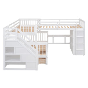 English Elm Twin-twin Over Full L-shaped Bunk Bed with Wardrobe Desk and Stair Storage Espresso White LT100542AAK-1