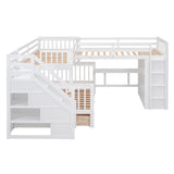 Hearth and Haven Twin-Twin Over Full L-Shaped Bunk Bed with 3 Drawers, Portable Desk and Wardrobe LT000542AAK