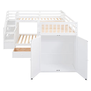 English Elm Twin-twin Over Full L-shaped Bunk Bed with Wardrobe Desk and Stair Storage Espresso White LT100542AAK-1