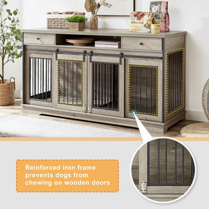 English Elm Super Wide Furniture Grade Dog Crate Tv Stand with Drawers for Two Pets W1162122208