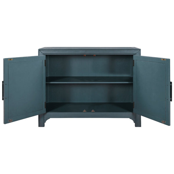 English Elm U_style Vintage Two Door Accent Cabinet with Adjustable Shelf and Raised Leg Base WF313558AAV