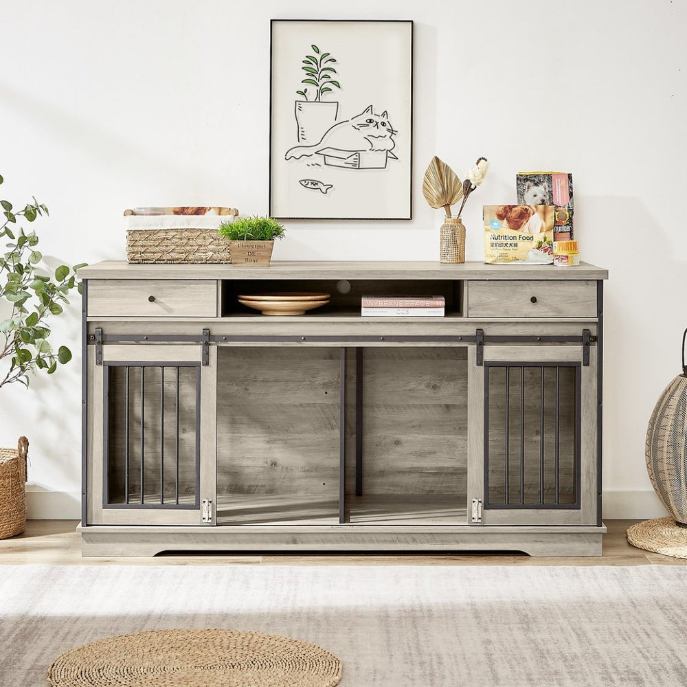 English Elm Super Wide Furniture Grade Dog Crate Tv Stand with Drawers for Two Pets W1162122208
