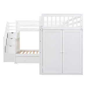 English Elm Twin-twin Over Full L-shaped Bunk Bed with Wardrobe Desk and Stair Storage Espresso White LT100542AAK-1