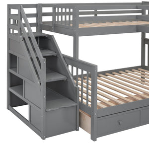 English Elm Twin-twin Over Full L-shaped Bunk Bed with Wardrobe Desk and Stair Storage Espresso Gray LT100542AAE