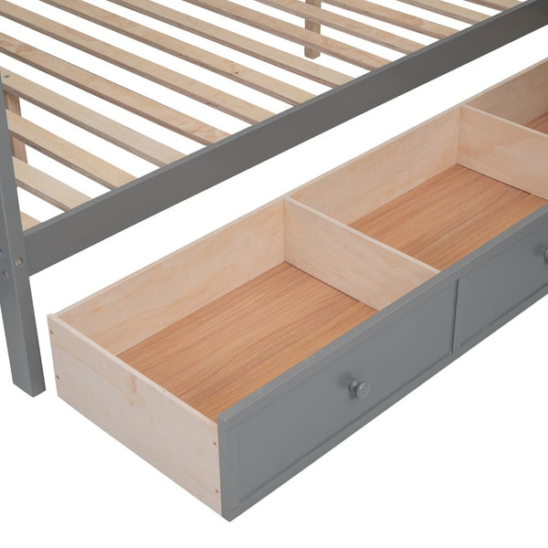 English Elm Twin-twin Over Full L-shaped Bunk Bed with Wardrobe Desk and Stair Storage Espresso Gray LT100542AAE