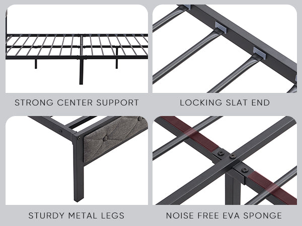 English Elm Full Upholstered Bed Frame with LED Headboard, USB-C Charging Shelf, Metal Slats, Quiet Support W1916124801