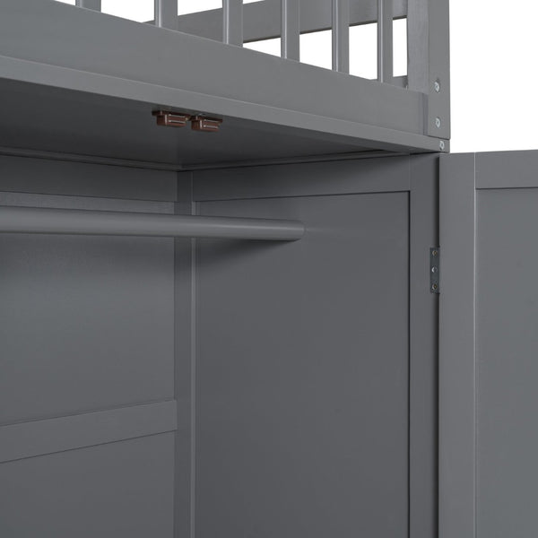 English Elm Twin-twin Over Full L-shaped Bunk Bed with Wardrobe Desk and Stair Storage Espresso Gray LT100542AAE