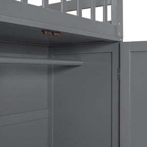 English Elm Twin-twin Over Full L-shaped Bunk Bed with Wardrobe Desk and Stair Storage Espresso Gray LT100542AAE-1