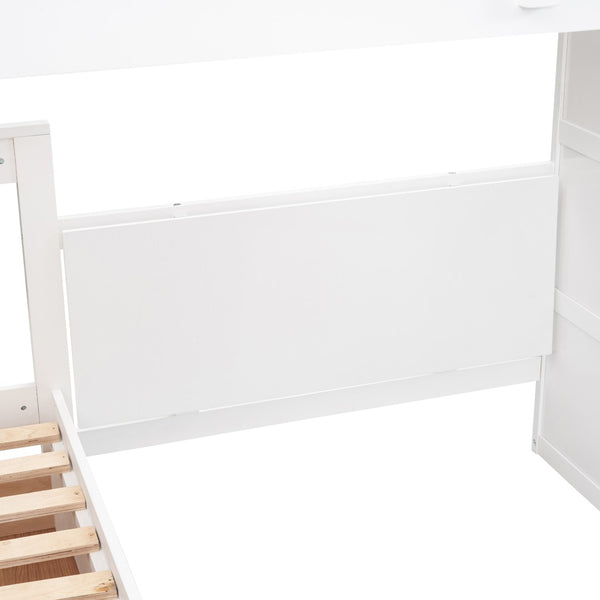 English Elm Twin-twin Over Full L-shaped Bunk Bed with Wardrobe Desk and Stair Storage Espresso White LT100542AAK-1